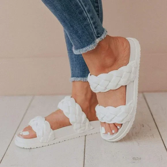 Qupid Shoes New White Braided Double Straps Slip On Platform Slides Slipper Sandals Shoes Poshmark
